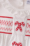 White Candy Cane Smocked polka dot Bloomer Set - Aaria Tees Aaria Tees