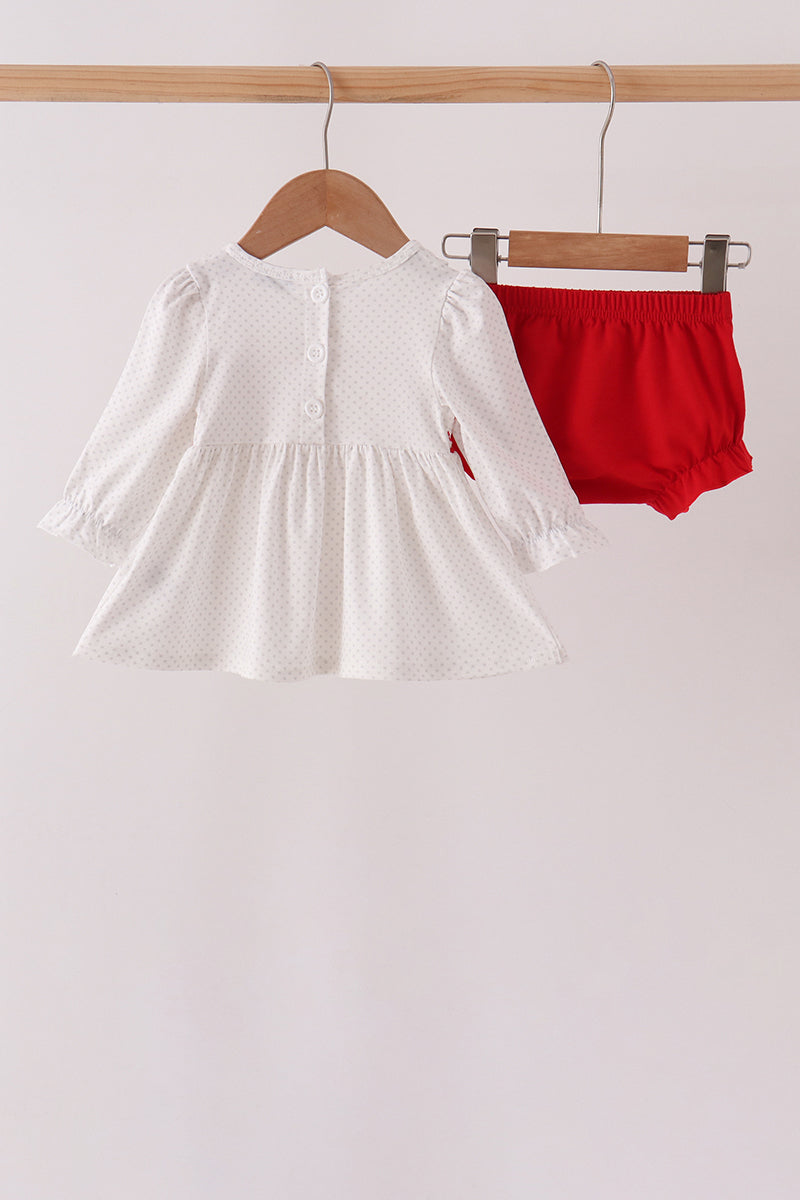 White Candy Cane Smocked polka dot Bloomer Set - Aaria Tees Aaria Tees