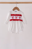 White Candy Cane Smocked polka dot Bubble - Aaria Tees Aaria Tees