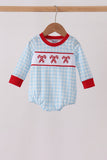 Blue Candy Cane Embroidery Gingham Bubble - Aaria Tees Aaria Tees