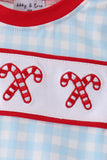 Blue Candy Cane Embroidery Gingham Bubble - Aaria Tees Aaria Tees