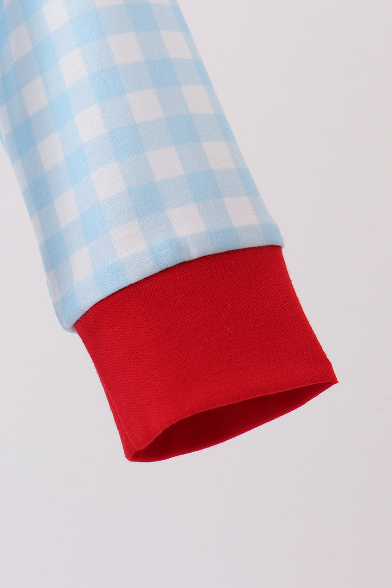Blue Candy Cane Embroidery Gingham Bubble - Aaria Tees Aaria Tees