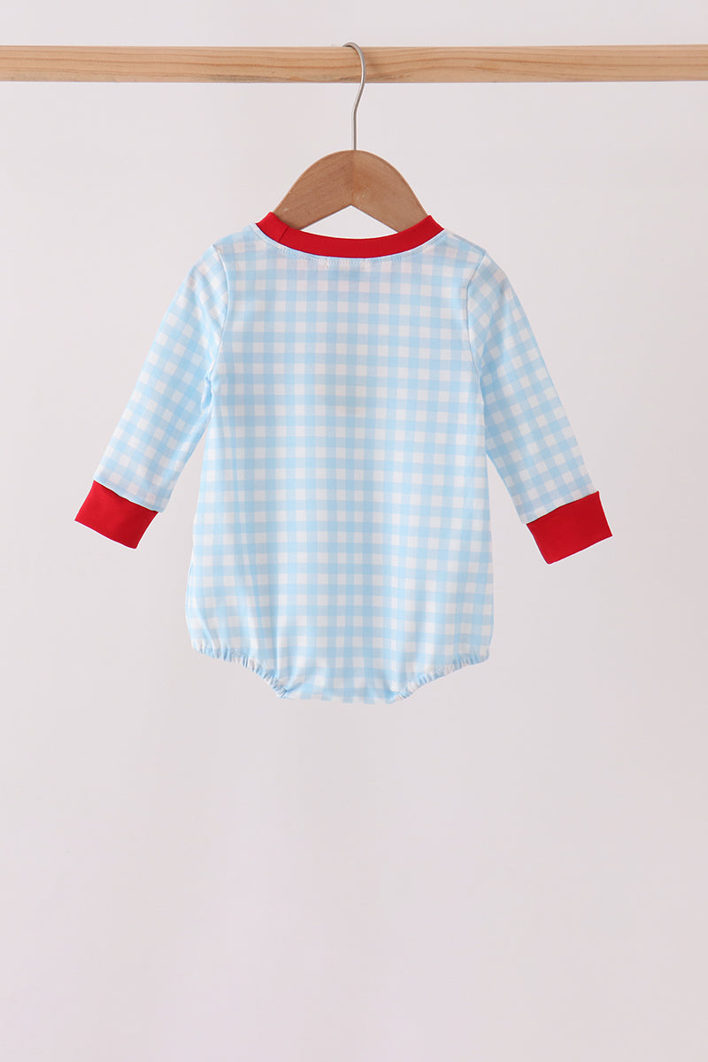Blue Candy Cane Embroidery Gingham Bubble - Aaria Tees Aaria Tees