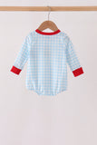Blue Candy Cane Embroidery Gingham Bubble - Aaria Tees Aaria Tees