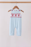 Blue Candy Cane Embroidery Gingham JonJon - Aaria Tees Aaria Tees