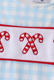 Blue Candy Cane Embroidery Gingham JonJon - Aaria Tees Aaria Tees