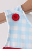 Blue Candy Cane Embroidery Gingham JonJon - Aaria Tees Aaria Tees
