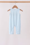 Blue Candy Cane Embroidery Gingham JonJon - Aaria Tees Aaria Tees