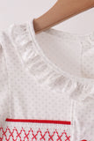 White Candy Cane Smocked polka dot Ruffle Pants Set - Aaria Tees Aaria Tees