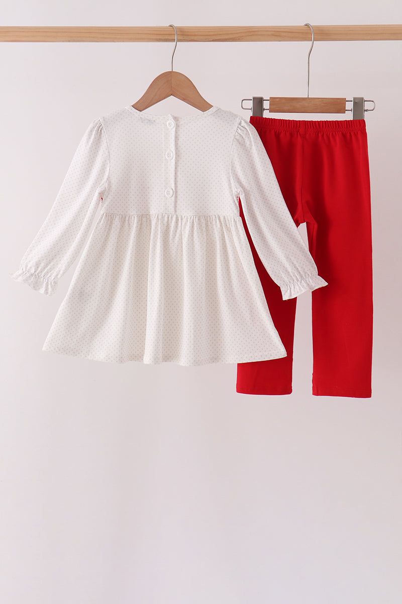 White Candy Cane Smocked polka dot Ruffle Pants Set - Aaria Tees Aaria Tees