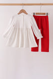 White Candy Cane Smocked polka dot Ruffle Pants Set - Aaria Tees Aaria Tees