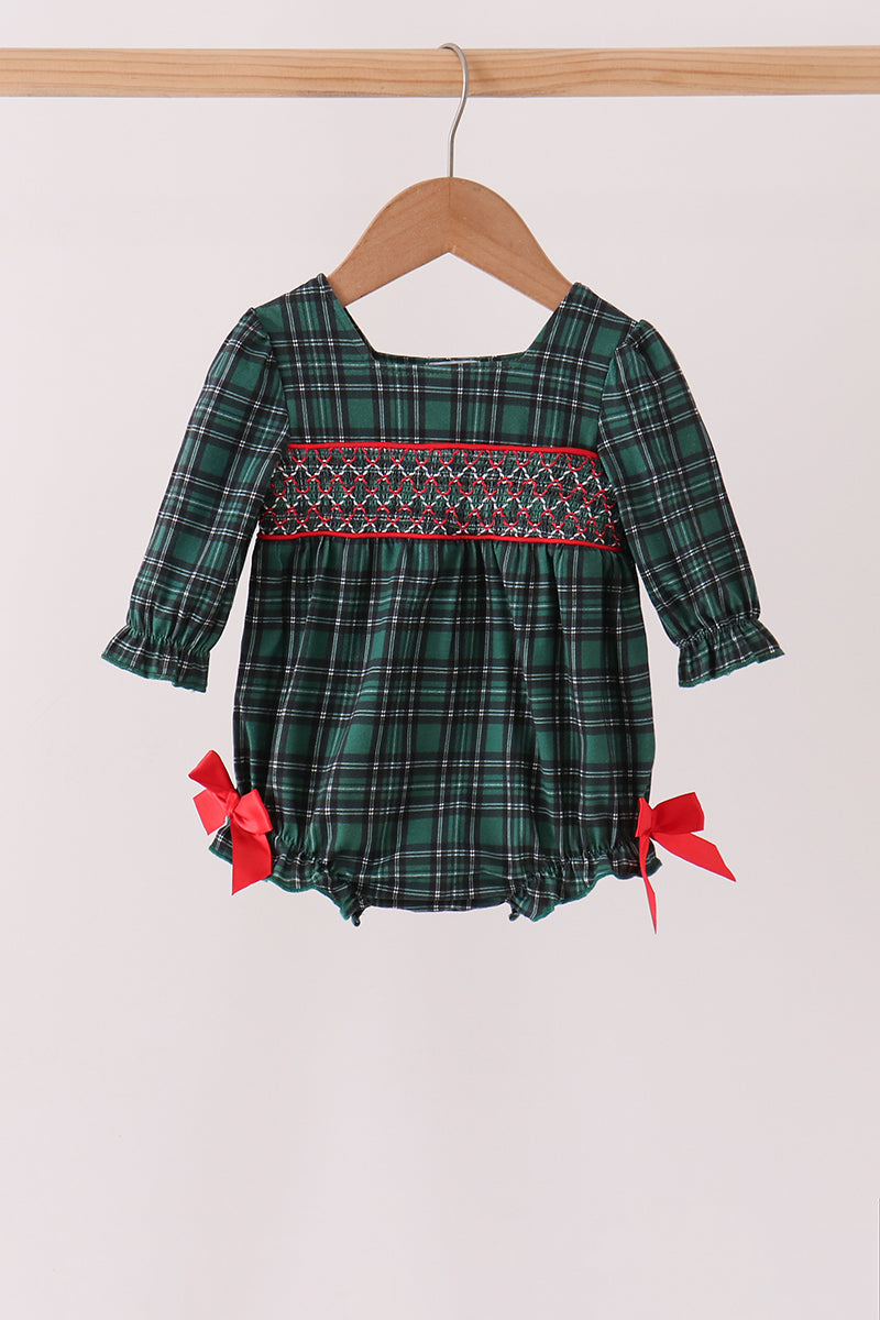 Forest Plaid Smocked Bow Bubble - Aaria Tees Aaria Tees