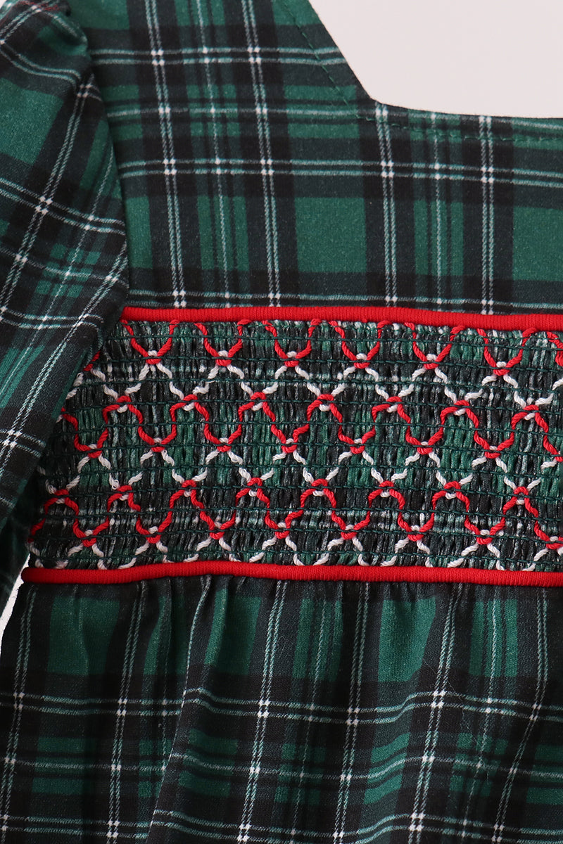 Forest Plaid Smocked Bow Bubble - Aaria Tees Aaria Tees