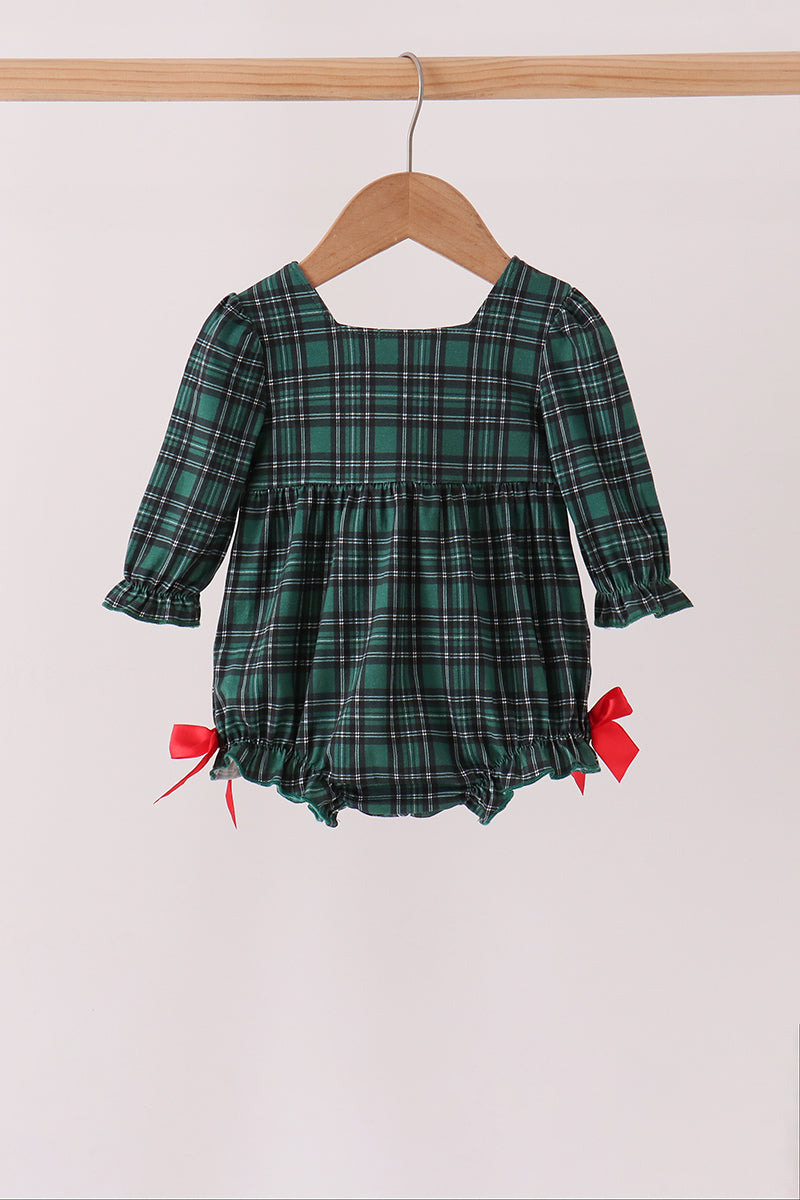 Forest Plaid Smocked Bow Bubble - Aaria Tees Aaria Tees