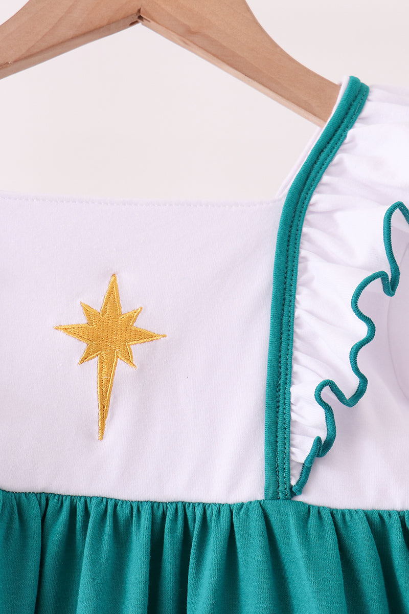 Forest Nativity Embroidery Ruffle Dress - Aaria Tees Aaria Tees