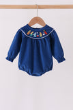 Blue corduroy Nativity Embroidery Bubble - Aaria Tees Aaria Tees