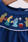 Blue corduroy Nativity Embroidery Bubble - Aaria Tees Aaria Tees