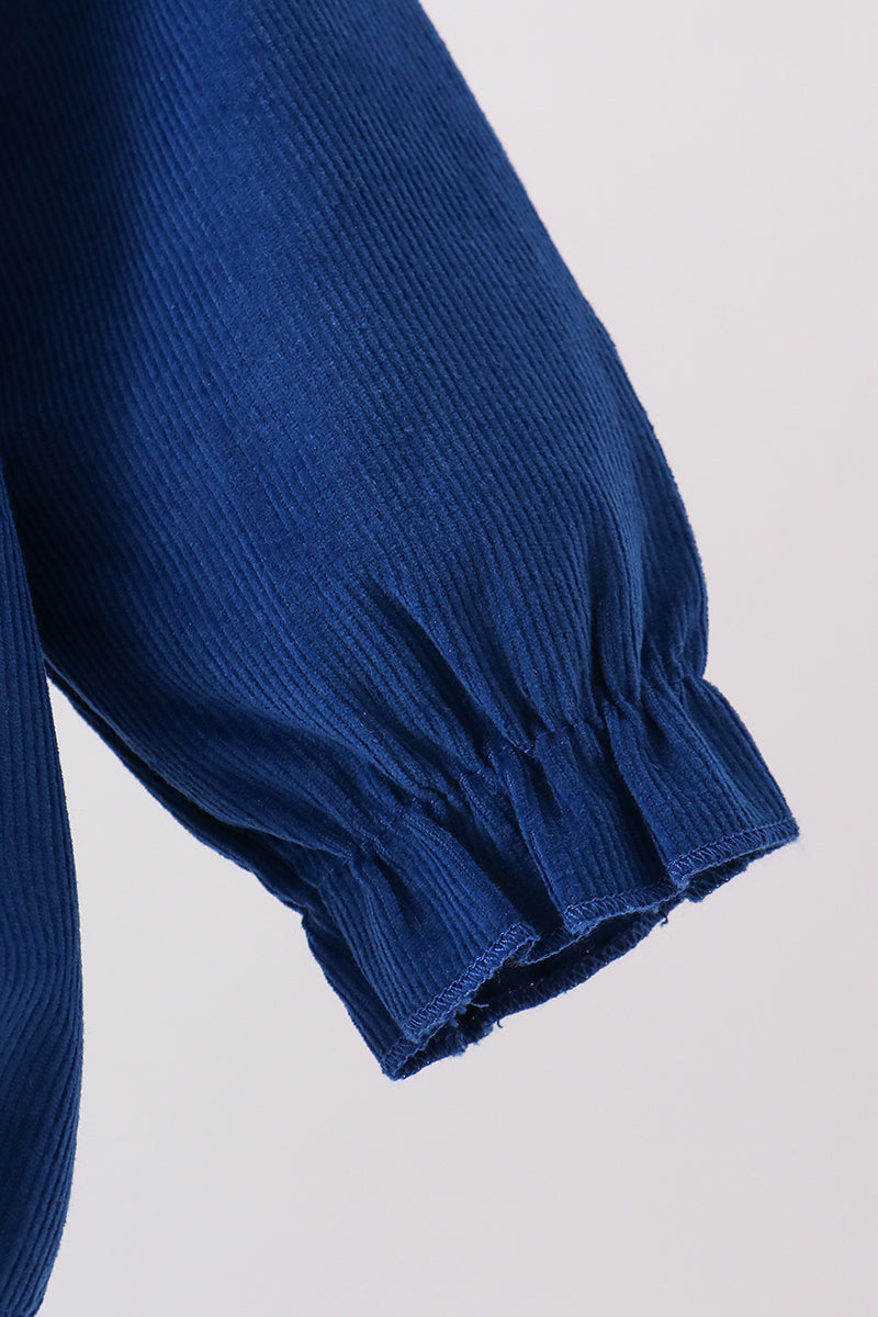 Blue corduroy Nativity Embroidery Bubble - Aaria Tees Aaria Tees