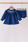 Blue corduroy Nativity Embroidery Bloomer Set - Aaria Tees Aaria Tees