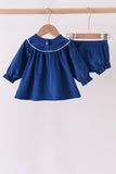 Blue corduroy Nativity Embroidery Bloomer Set - Aaria Tees Aaria Tees