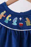 Blue corduroy Nativity Embroidery Bloomer Set - Aaria Tees Aaria Tees
