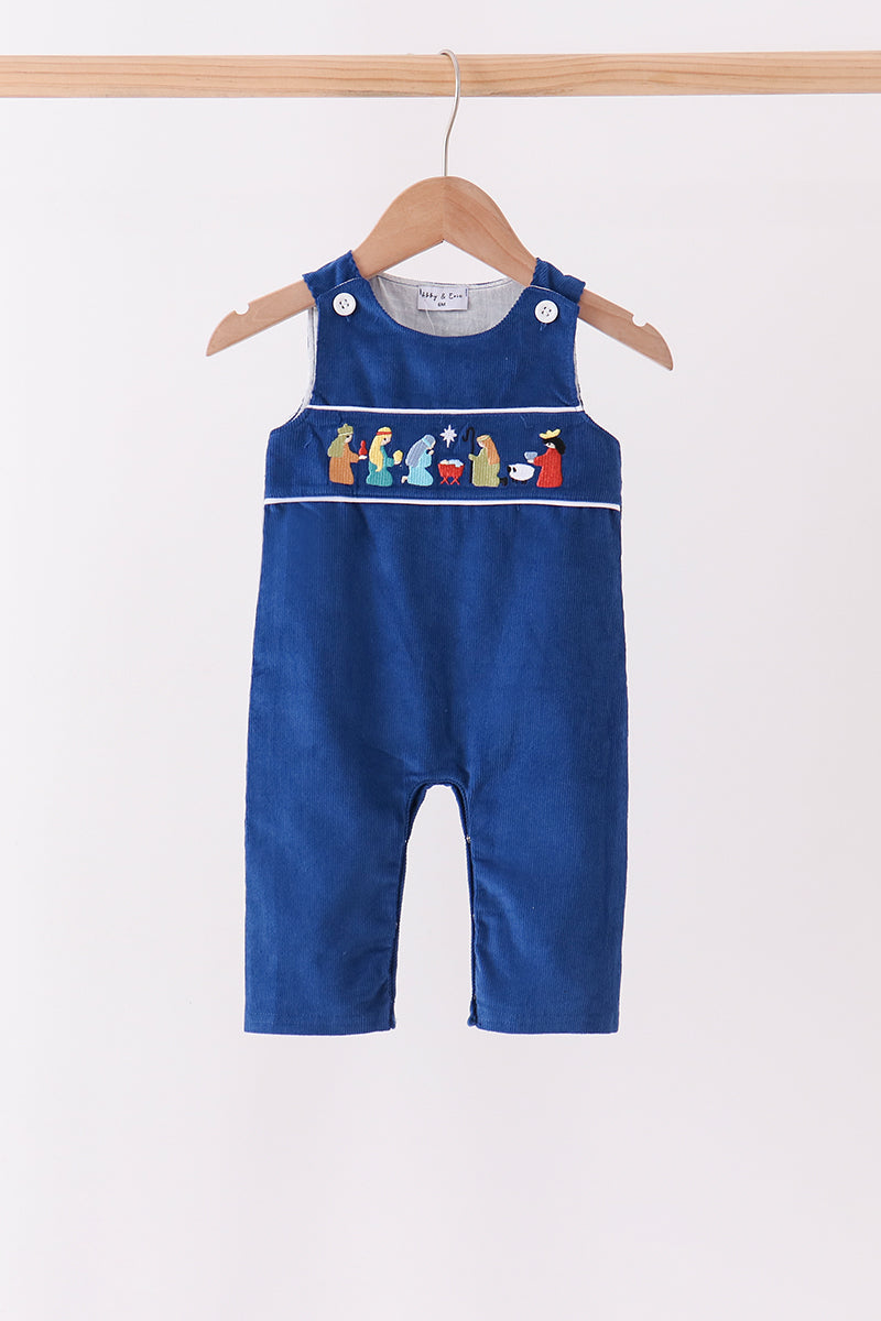 Blue corduroy Nativity Embroidery Jon Jon - Aaria Tees