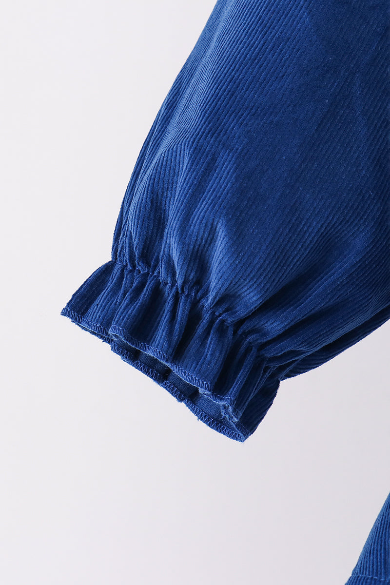 Blue Nativity corduroy Embroidery Ruffle Pants Set - Aaria Tees Aaria Tees