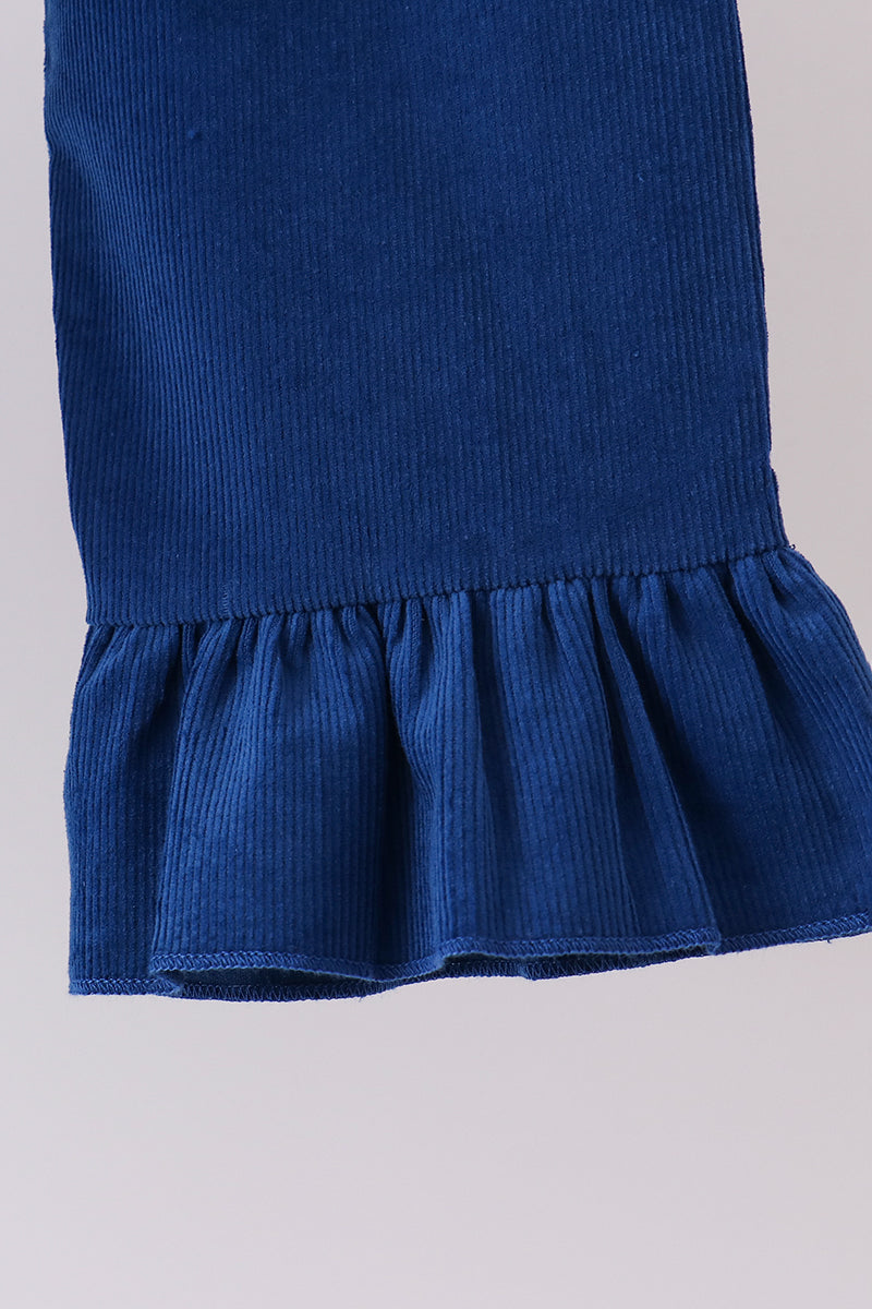 Blue Nativity corduroy Embroidery Ruffle Pants Set - Aaria Tees Aaria Tees