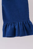 Blue Nativity corduroy Embroidery Ruffle Pants Set - Aaria Tees Aaria Tees
