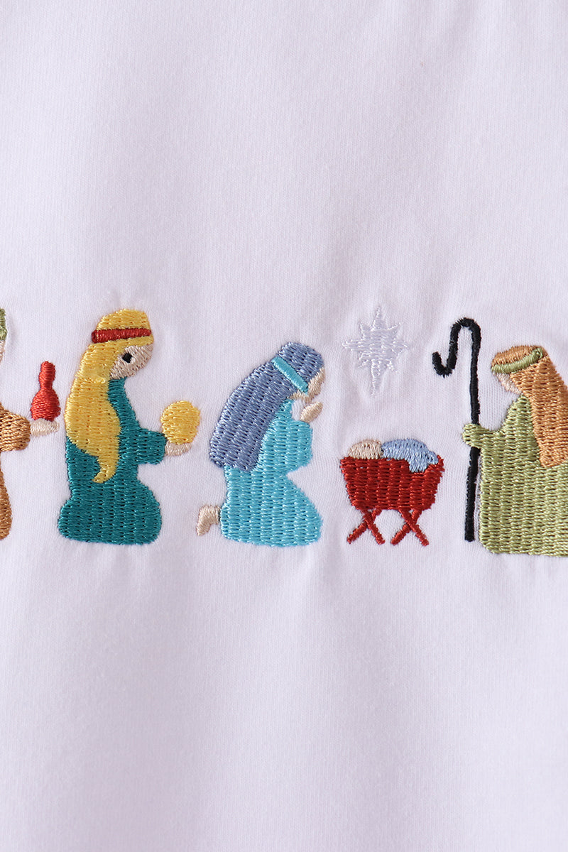 White Nativity corduroy Embroidery Pants Set - Aaria Tees Aaria Tees
