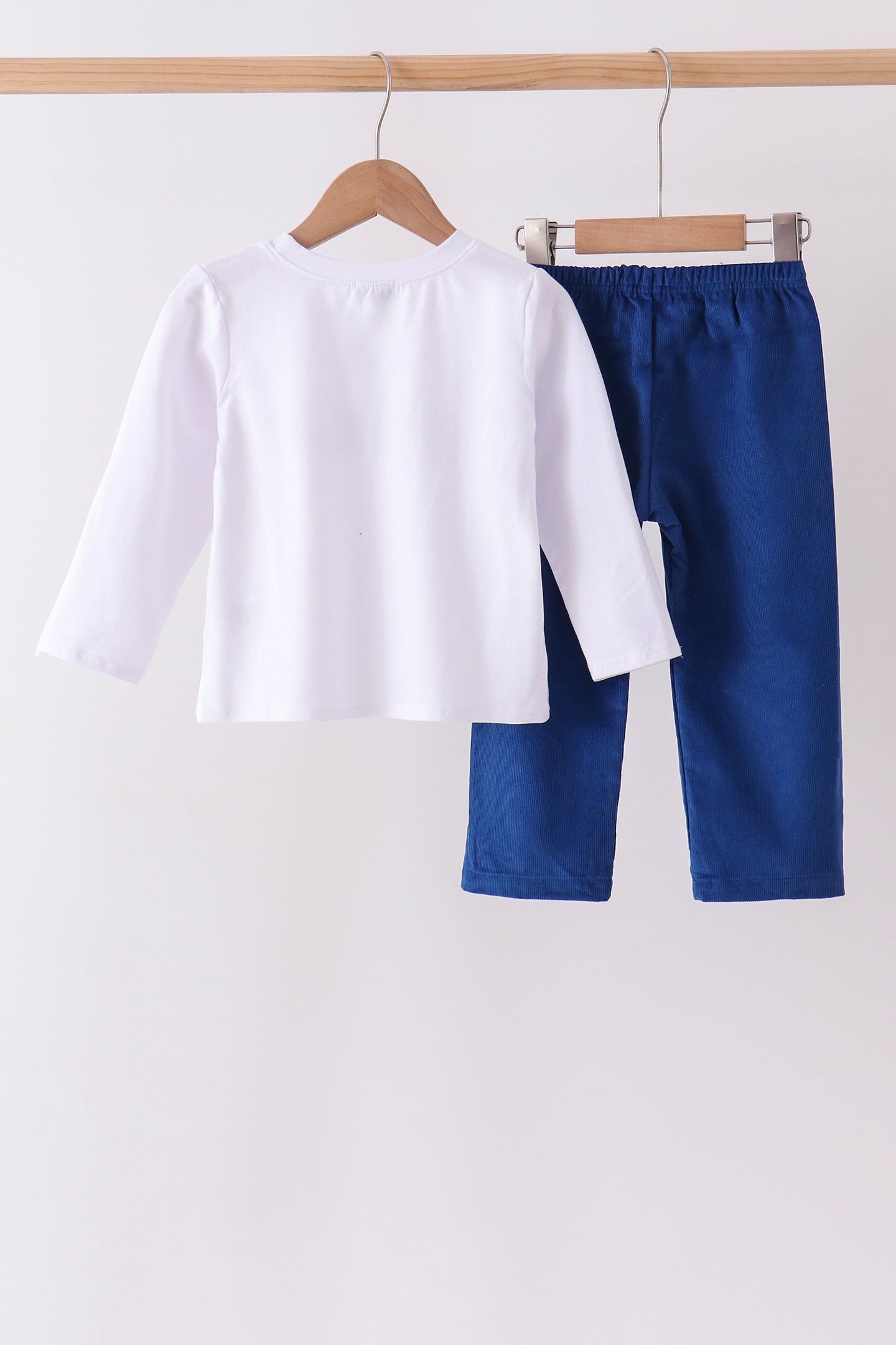 White Nativity corduroy Embroidery Pants Set - Aaria Tees Aaria Tees