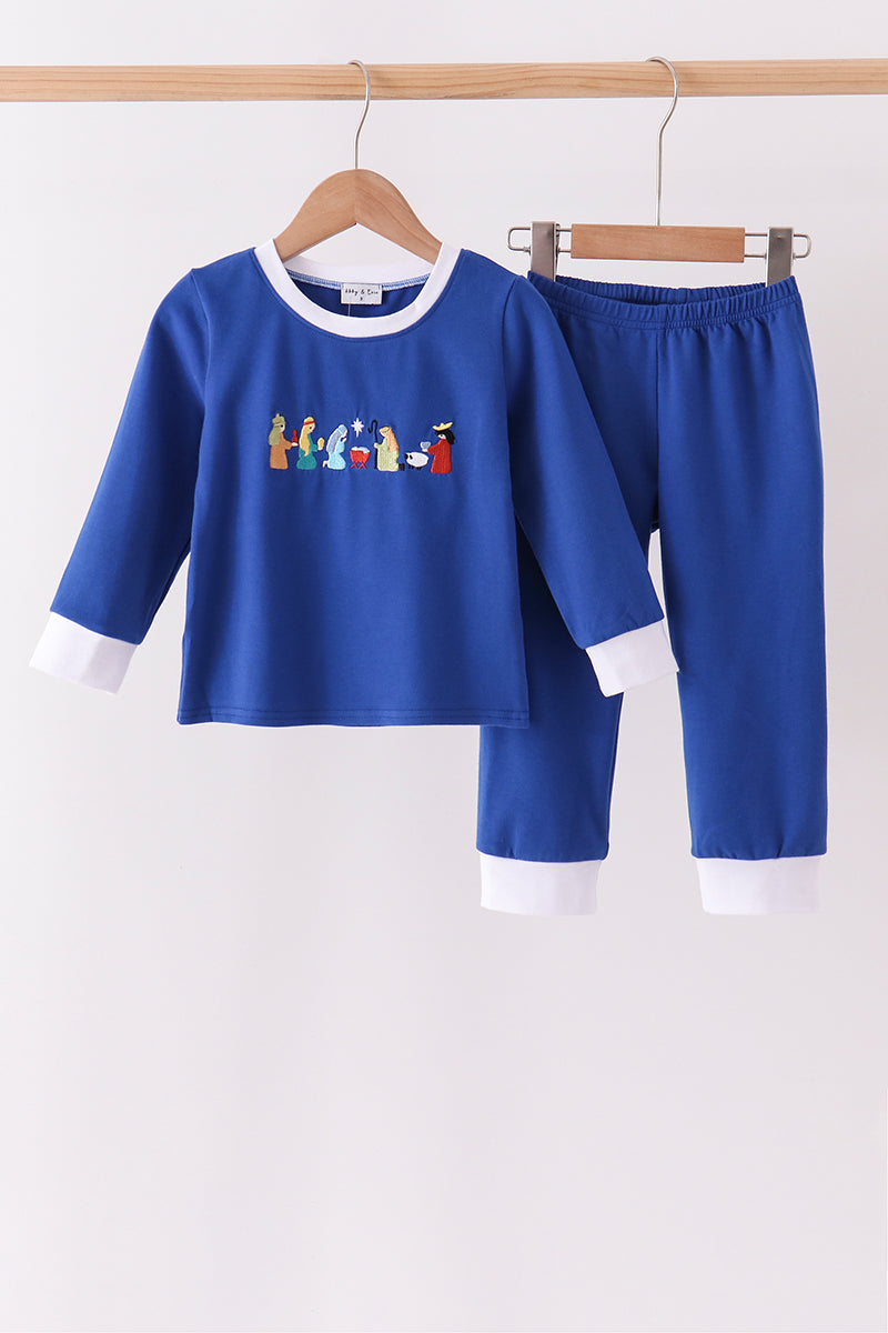 Blue Nativity Embroidery Pants Set - Aaria Tees Aaria Tees