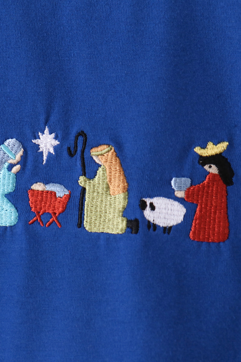 Blue Nativity Embroidery Pants Set - Aaria Tees Aaria Tees
