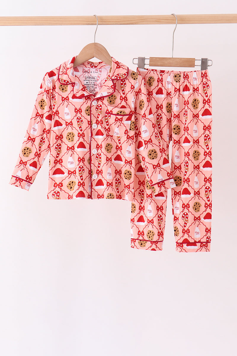 Pink Candy Cane Bow Ruffle Bamboo Mom&me Pajama Set - Aaria Tees