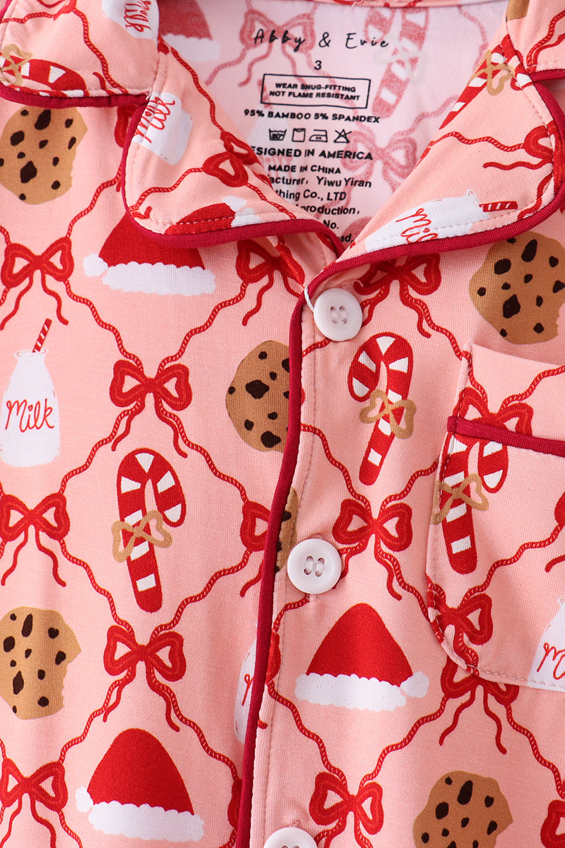 Pink Candy Cane Bow Ruffle Bamboo Mom&me Pajama Set - Aaria Tees Aaria Tees