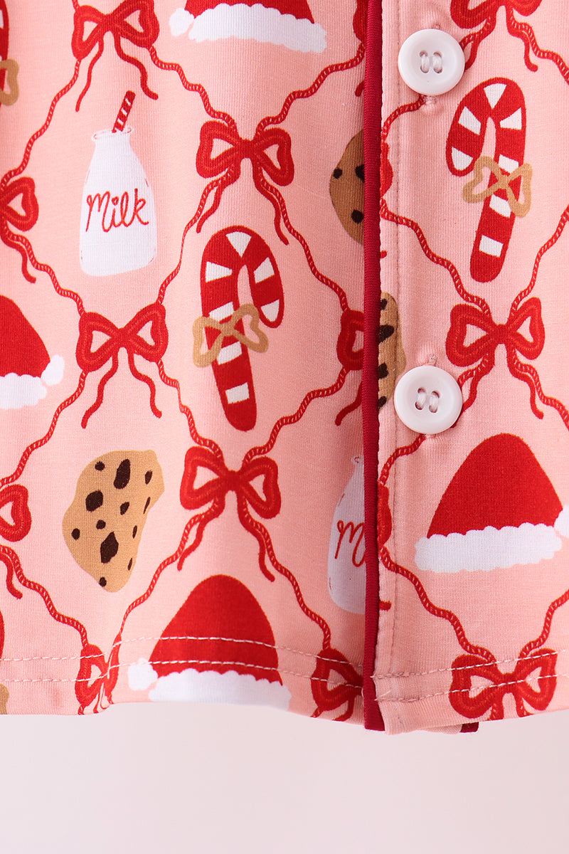 Pink Candy Cane Bow Ruffle Bamboo Mom&me Pajama Set - Aaria Tees Aaria Tees
