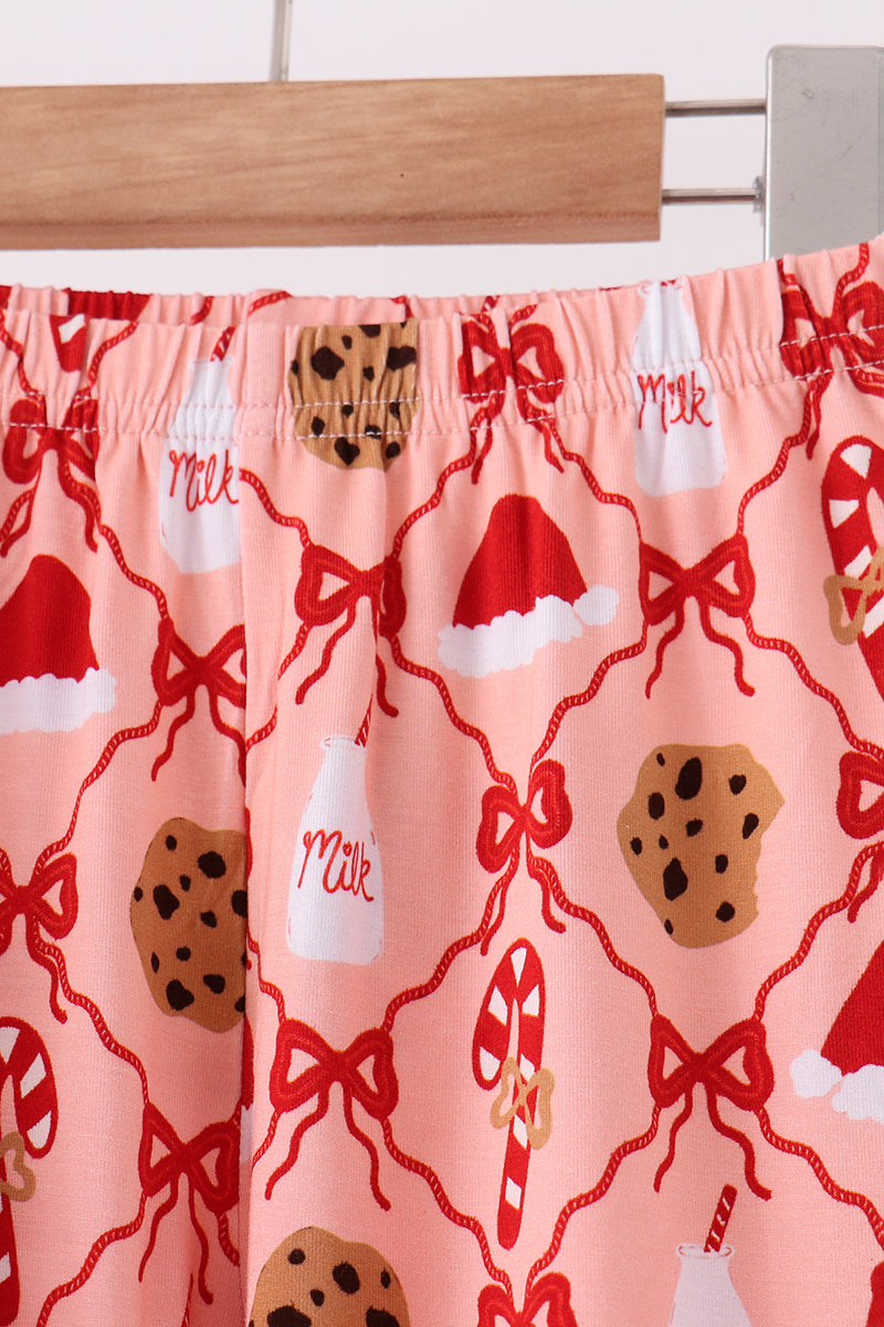 Pink Candy Cane Bow Ruffle Bamboo Mom&me Pajama Set - Aaria Tees Aaria Tees