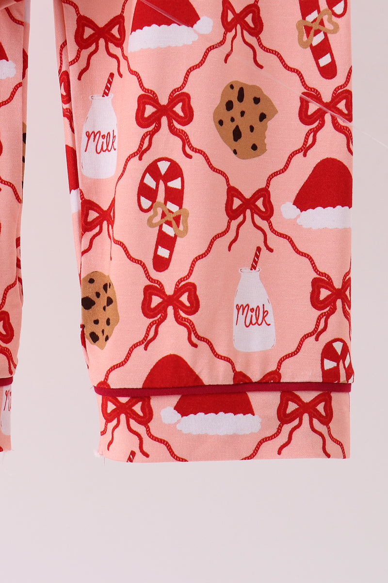 Pink Candy Cane Bow Ruffle Bamboo Mom&me Pajama Set - Aaria Tees Aaria Tees