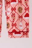 Pink Candy Cane Bow Ruffle Bamboo Mom&me Pajama Set - Aaria Tees Aaria Tees