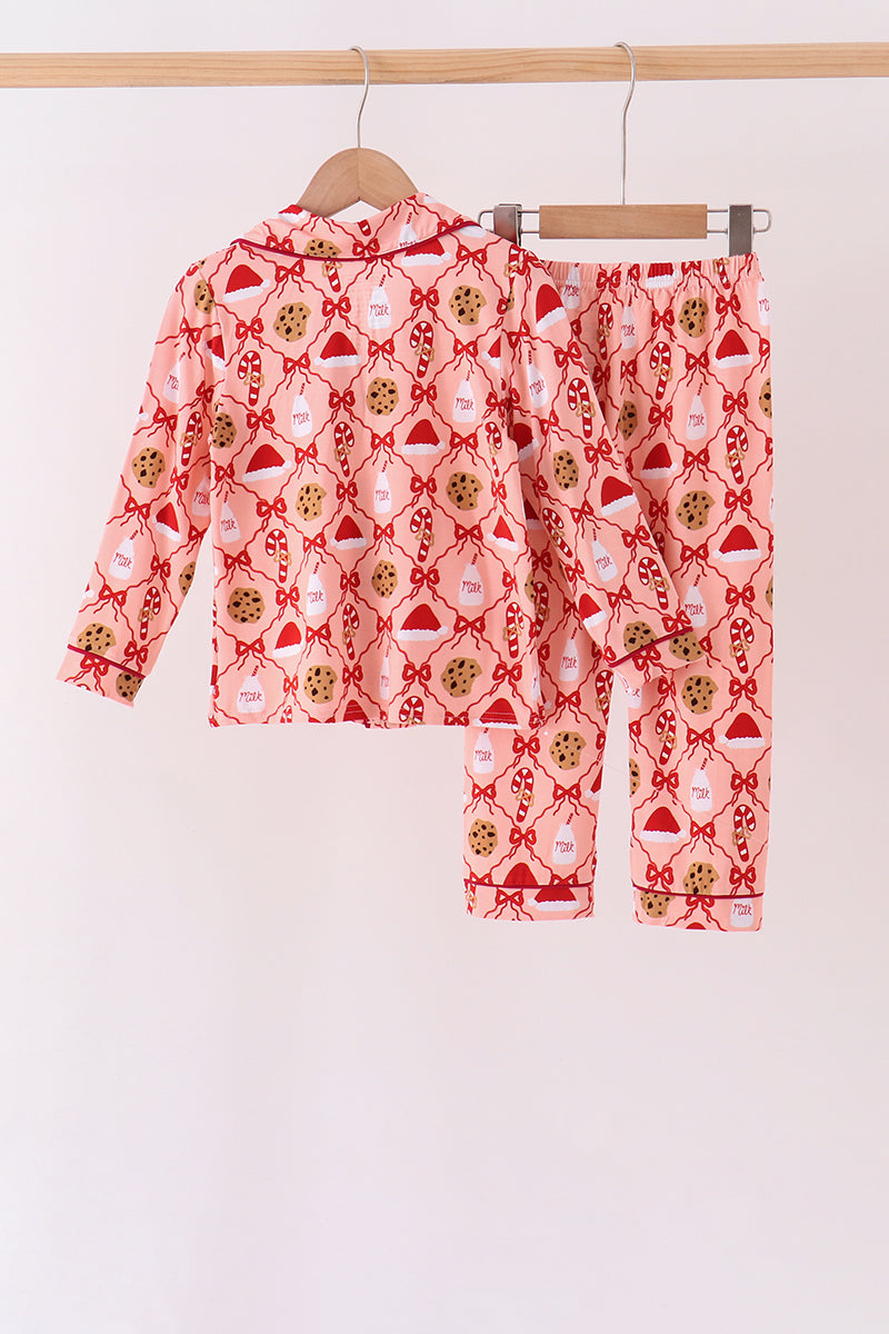 Pink Candy Cane Bow Ruffle Bamboo Mom&me Pajama Set - Aaria Tees Aaria Tees