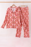 Pink Candy Cane Bow Ruffle Bamboo Mom&me Pajama Set - Aaria Tees Aaria Tees
