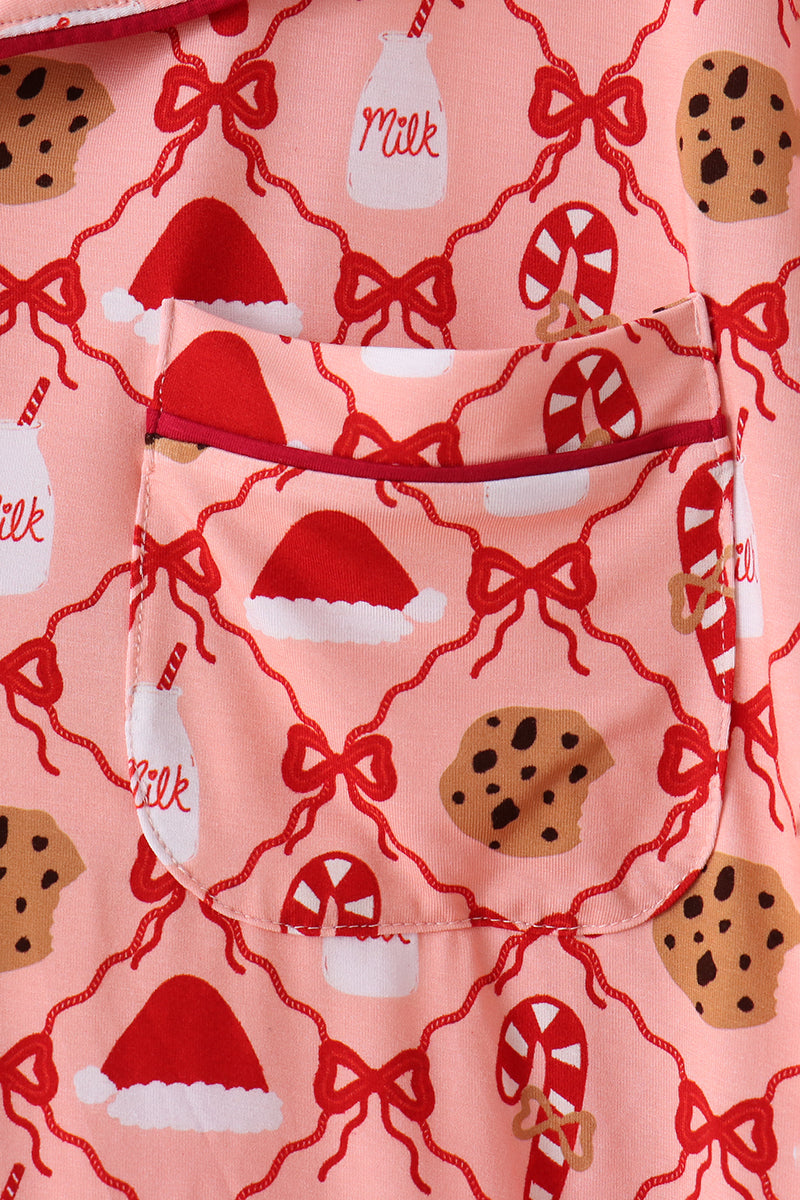 Pink Candy Cane Bow Ruffle Bamboo Mom&me Pajama Set - Aaria Tees Aaria Tees