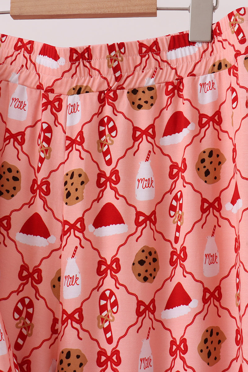Pink Candy Cane Bow Ruffle Bamboo Mom&me Pajama Set - Aaria Tees Aaria Tees