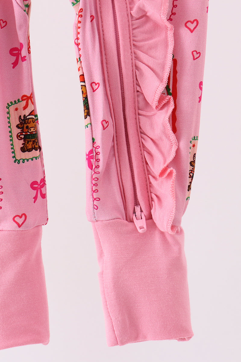 Pink Snowman Ruffle Bamboo Romper - Aaria Tees Aaria Tees