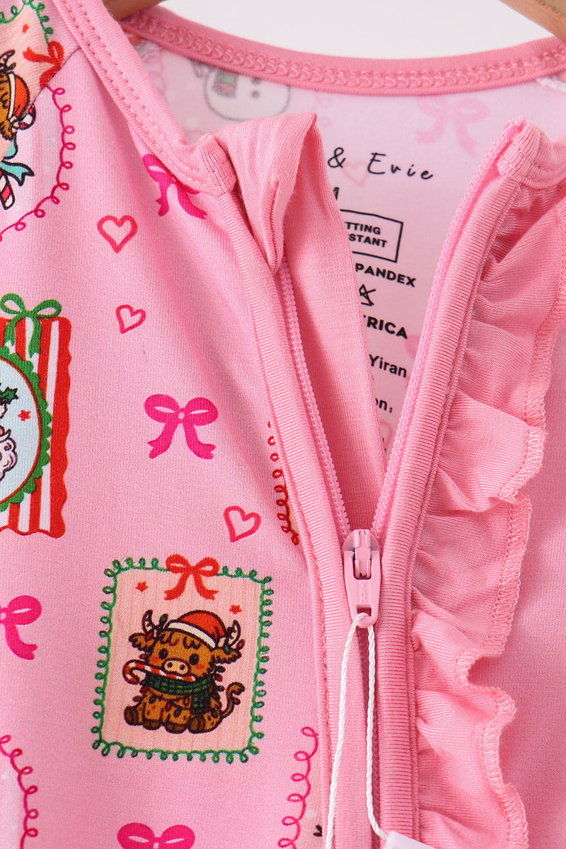 Pink Snowman Ruffle Bamboo Romper - Aaria Tees Aaria Tees