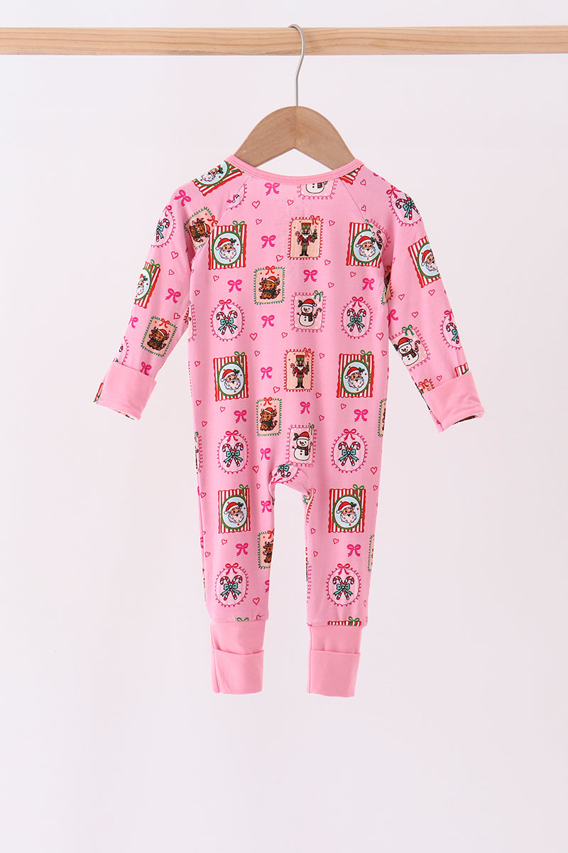 Pink Snowman Ruffle Bamboo Romper - Aaria Tees Aaria Tees