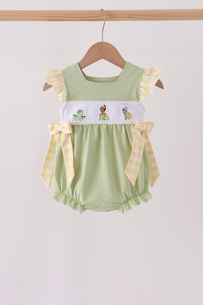 Green Princess Frog Embroidery Ruffle Bubble - Aaria Tees Aaria Tees