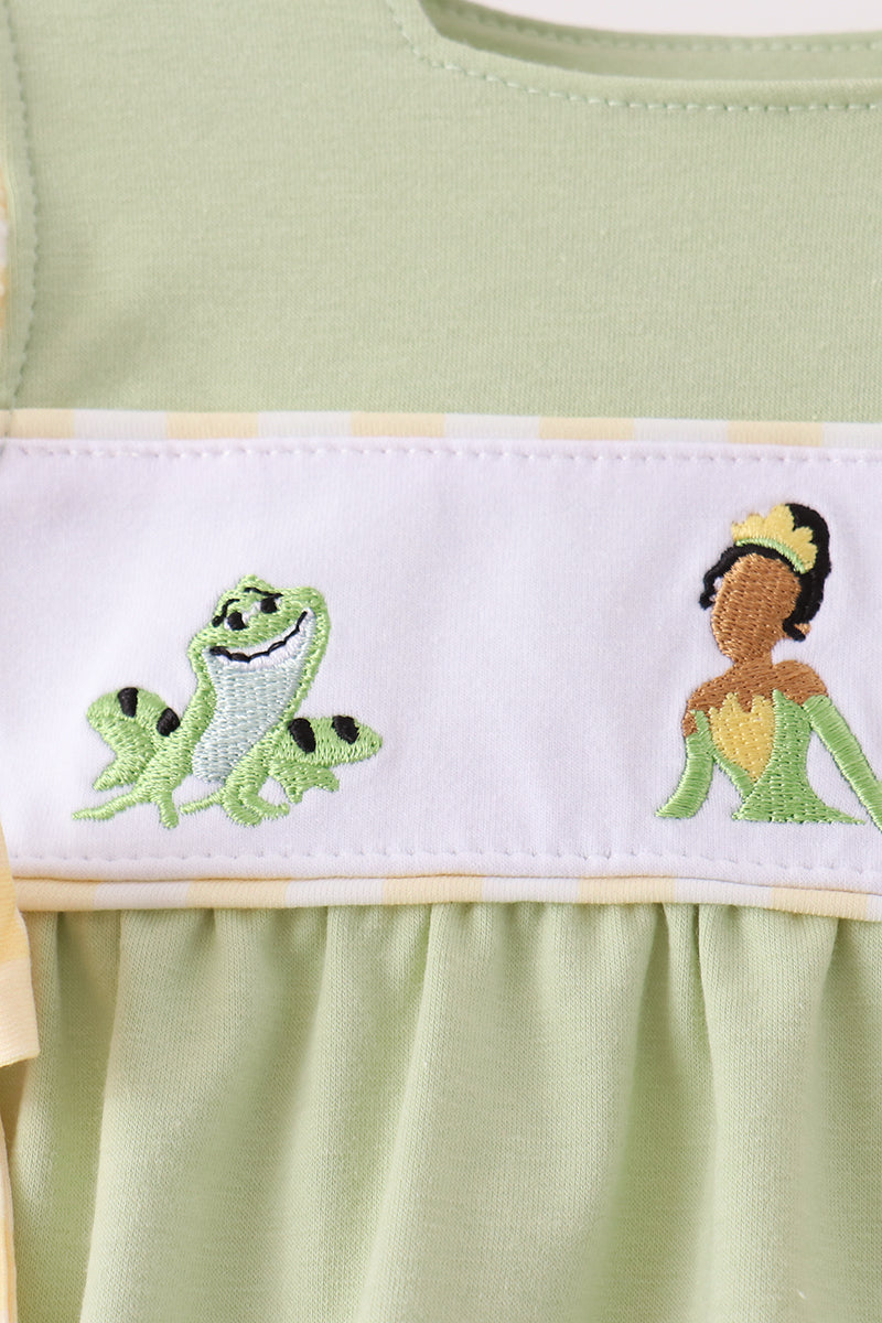 Green Princess Frog Embroidery Ruffle Bubble - Aaria Tees Aaria Tees