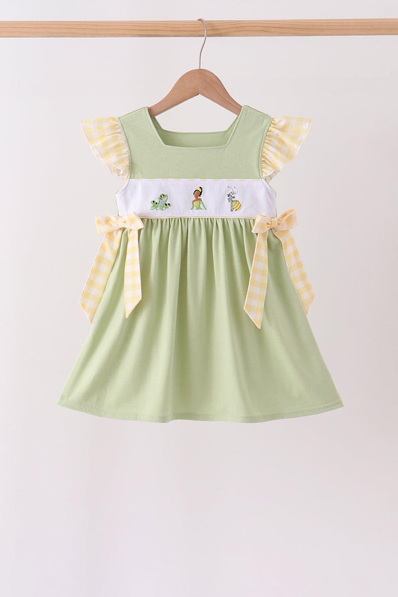Green Princess Frog Embroidery Ruffle Dress - Aaria Tees Aaria Tees