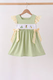 Green Princess Frog Embroidery Ruffle Dress - Aaria Tees Aaria Tees